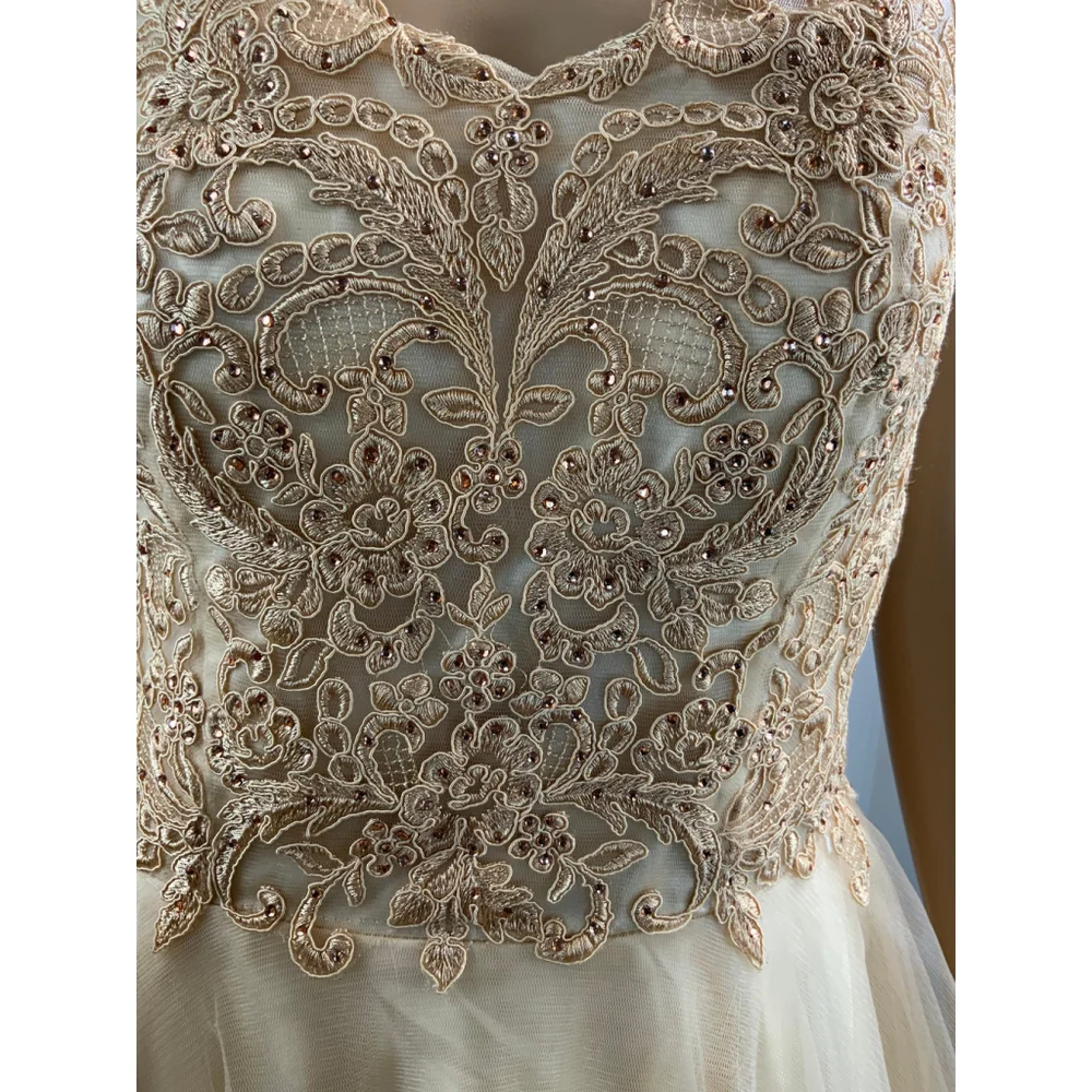 Ed Young Woman's Dress Bodice Size L Beige Gold Beading Detail Babydoll Girlhood